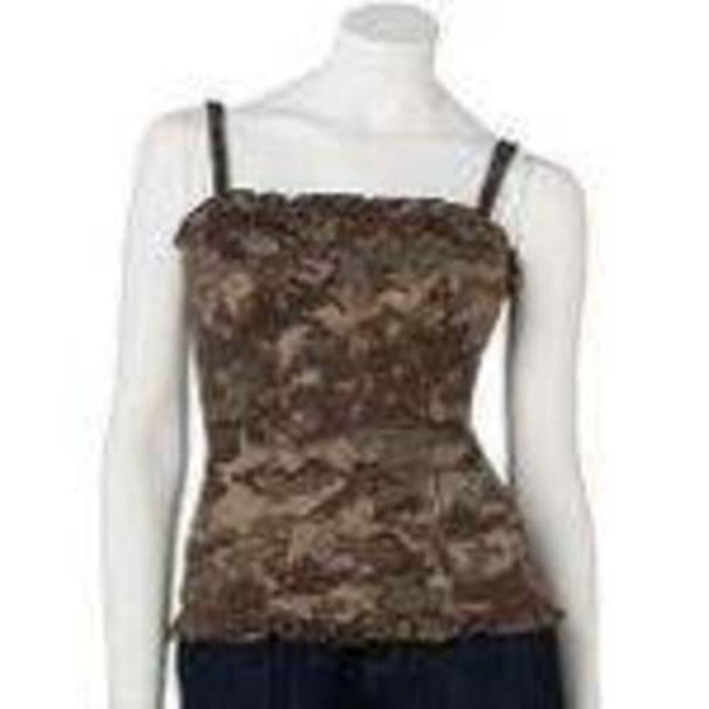 Womens Camisole Corset Mudd Green Camouflage Medium Padded Cups Spaghetti Straps